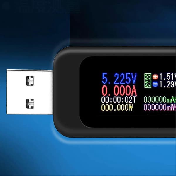 LCD-skærm USB-tester Multifunktionel strømspænding batterikapacitetsmåler skærm sort