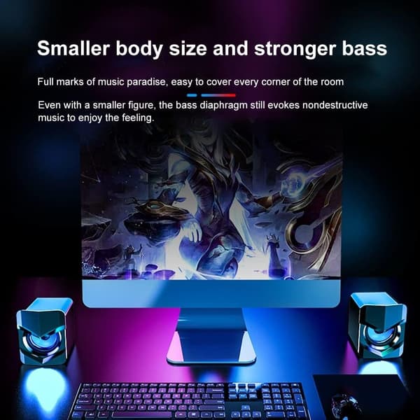 PC-høyttaler (7,5*6*6cm), Spillhøyttaler med kult LED-lys, USB v