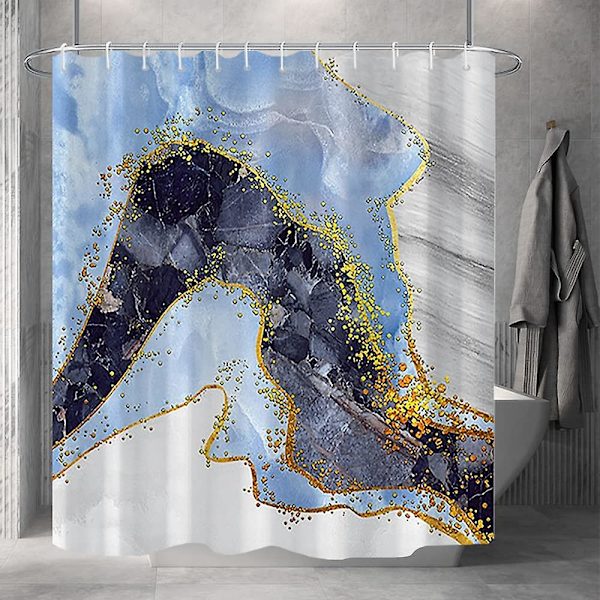 Marmor badrum duschdraperi lila guld tyg duschdraperier med krokar akvarell abstrakt duschdraperi foder 72x72 tum Black Blue 72x72 inch
