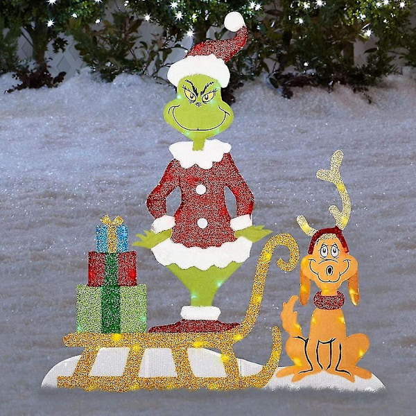 3-pack Julgran Grinch-set med belysning - Juldekoration för trädgård D