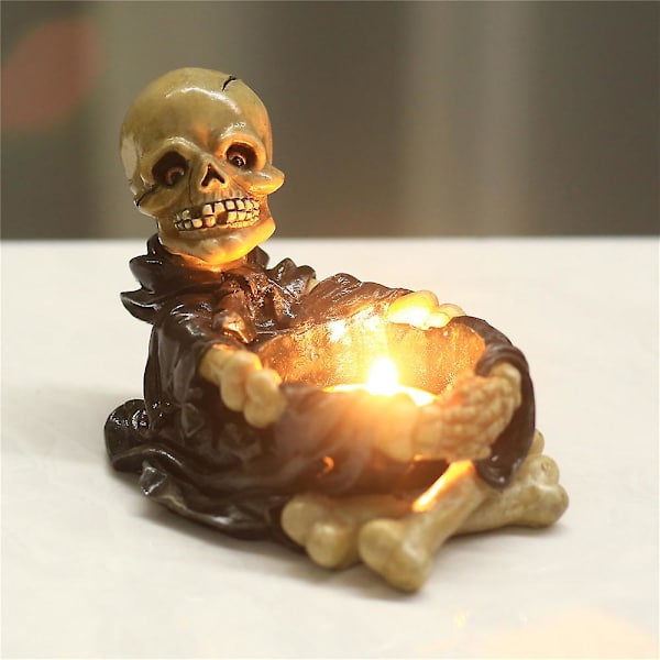 Resin Skelett Ljus Bas Realistisk Skull Askfat Halloween dekoration