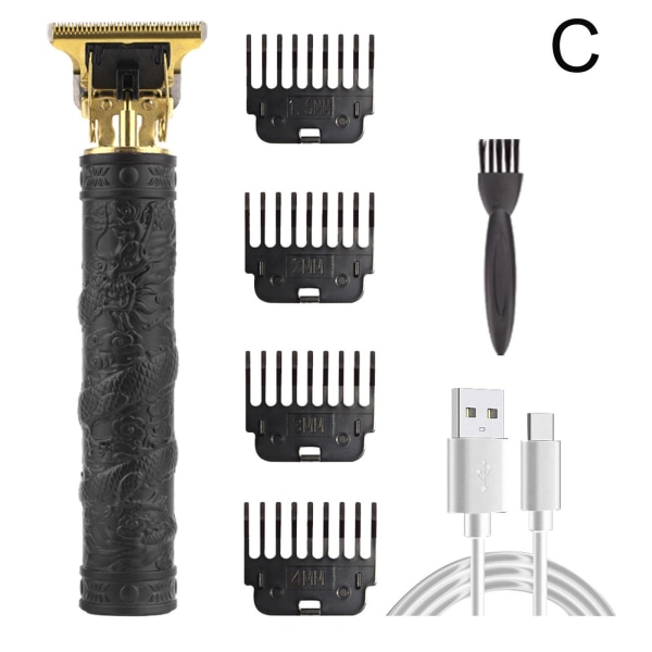 USB uppladdningsbar hårklippare Elektrisk hårklippare Oljehuvudsnideri blackC Hovering dragon