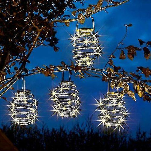 Solcells spiralformade lampor LED hängande bikupa lampor trädgård utomhus uteplats dekor 4pcs silver
