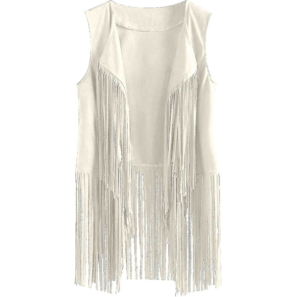 70-luvun naisten toppeja, yhteensopiva Cowgirl-paita, Disco-hapsuliivi-takki Beige M