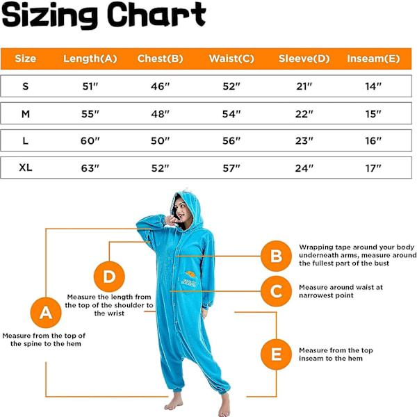 Unisex Vuxen Onesie Pyjamas Djur En Delig Halloween Kostym Julsovkläder Jumpsuit Blue M