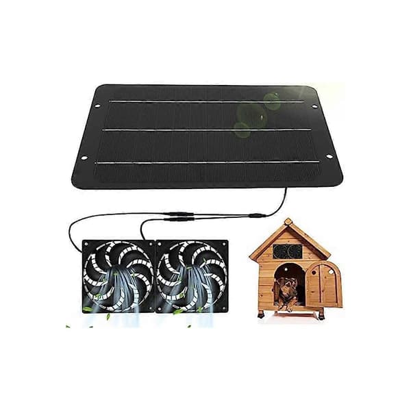 Solpanelventilatorsæt, 10W 12V solcelleventilator til drivhus, solcelledrevet dobbeltventilator med 31,5 tommer kabel, til skure