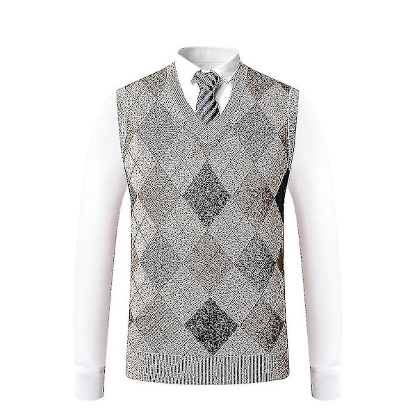 Yynuda Mens Cashmere Pullover Wool Blend Ärmlös stickad V-ringad tröja Khaki M