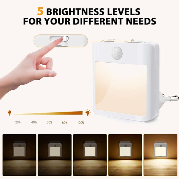 LED-yövalo [2 kpl], Plug & Play Himmennettävä Pistorasia Yövalo Liike- ja Valotunnistimella, Lämmin Valkoinen Yövalo Lastenhuoneeseen, Keittiö qd