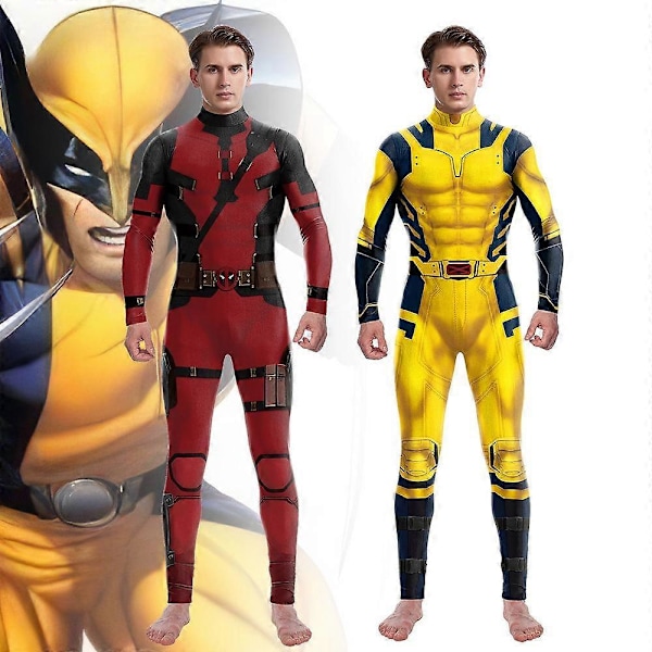 Wolverine James Howlett Cosplay Kostym för Vuxna Barn 2024 - Herr Halloween Zenti Fest Bodysuit Slank Gul Fancy Jumpsuit Y L