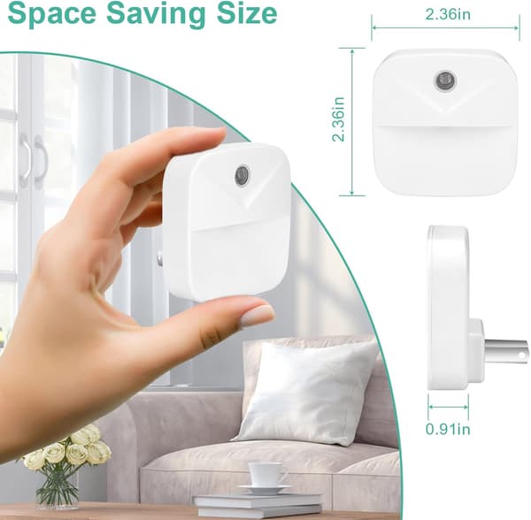 6-pakning nattlys med plugg, hvite LED-nattlys med smart skumringssensor