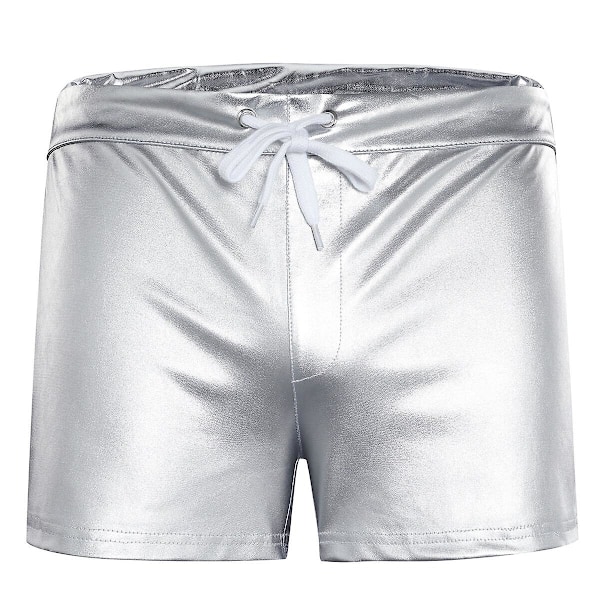 Sliktaa miesten kiiltävät nahkashortsit Silver 2XL