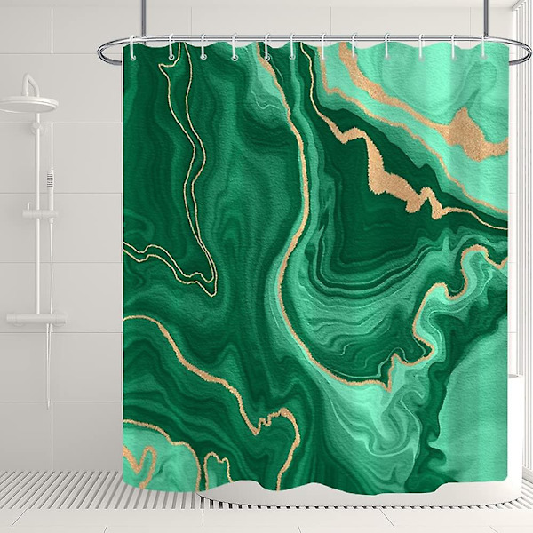 Marmor badrum duschdraperi lila guld tyg duschdraperier med krokar akvarell abstrakt duschdraperi foder 72x72 tum Green 72x72 inch