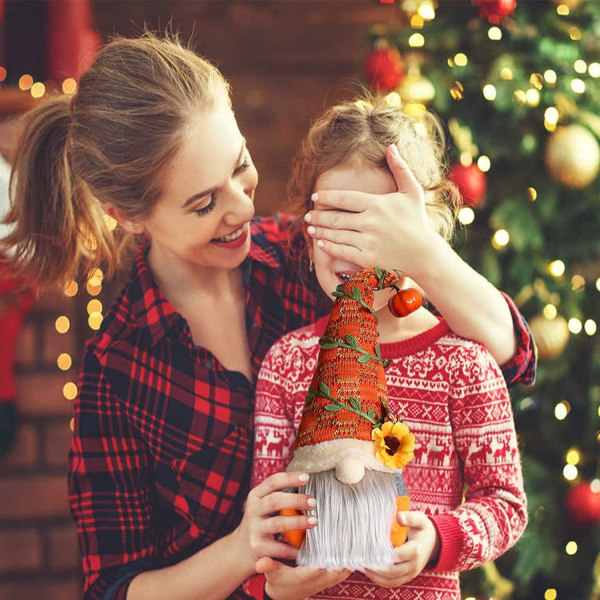 2 st Ansiktslös solrosdocka, Thanksgiving Gnome Orange höstpumpadocka, med skäggfläta dockor Halloween Thanksgiving bordsdekorationer