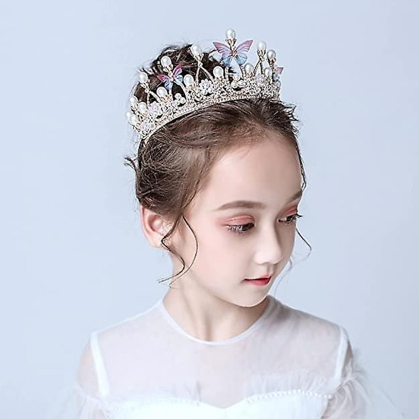 Kristalli Tiara Kruunu Lasten Kruunuprinsessa Tyttö Panta Vintage-lahja juhliin Festivaalijuhlat Cosplay - Täydellinen qd