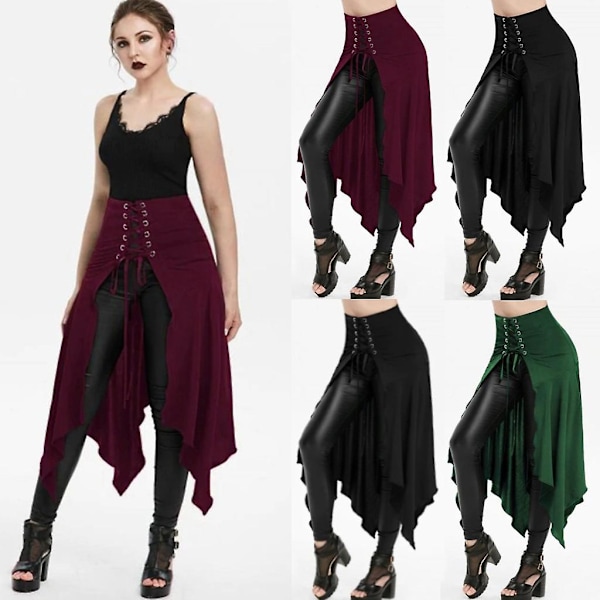 Viktorianisk Burlesk Kjol Gotisk Steampunk Korsett Kostym Punk Svart Bustle Kjolar C4 XL-punk skirt