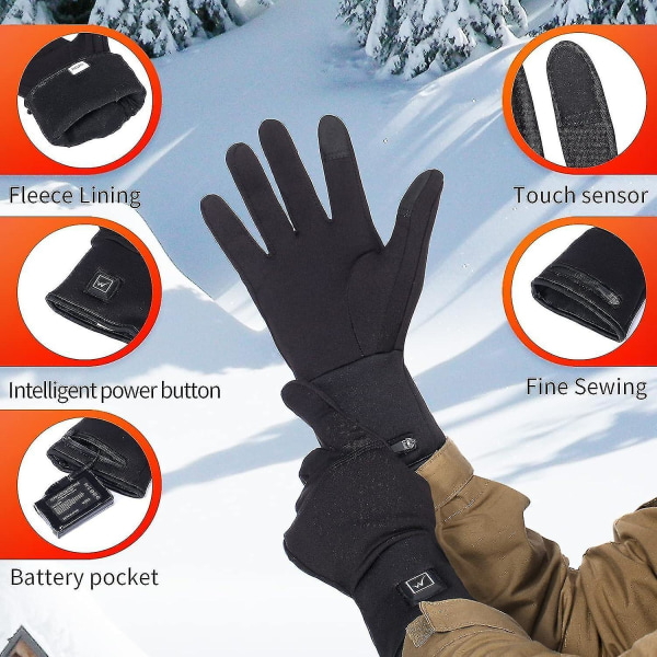 Uppvärmda handskfodrar för män, kvinnor, uppladdningsbara handvärmare, tunt kamouflage-pekskärmsbatteri Elektriska handskar Foder för motorcykelskidåkning Vandring H XS to S