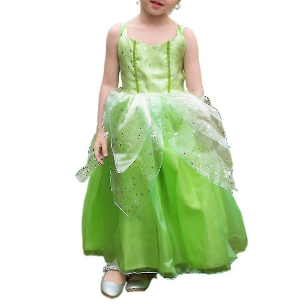 Flickeklänning Tinkerbell Kostym Fe Prinsessklänning Med Fjärilsvingar Festklänning Upp_y Hög Kvalitet 6-7 Years