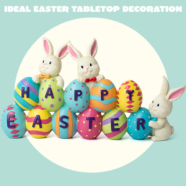 Happy Easter Table Decoration Rabbit and Easter Egg Figurine Table Decoration for the Easter Season.