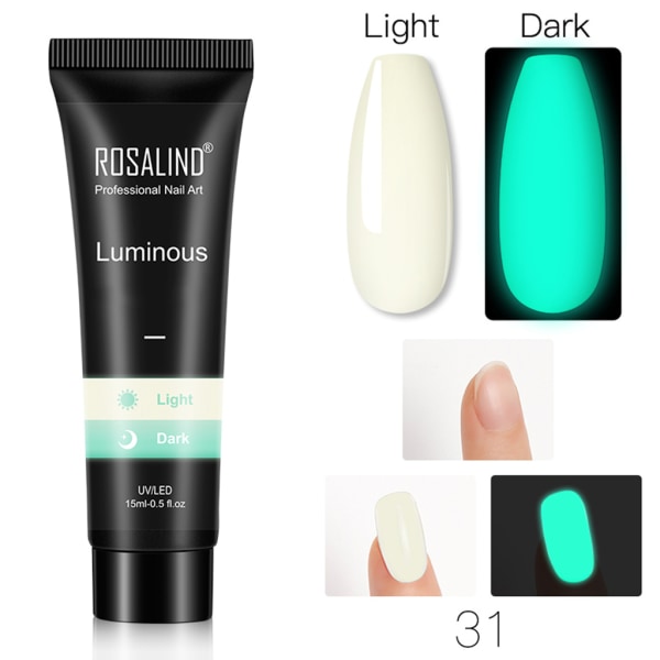 15 ml självlysande polygel nagelförlängning UV LED-lampa härdad nail art Glödande kristallförlängningsgel manikyrvårdslackverktyg 31