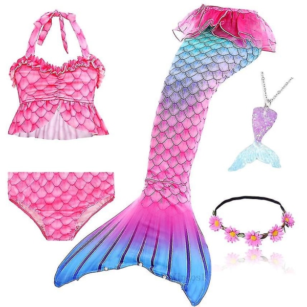 2023-5st/ set Girls Mermaid Tail Baddräkt Barn Den lilla sjöjungfrun Kostym Cosplay Strandkläder Baddräkt-1 Package 1 140