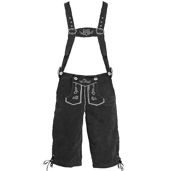Lederhosen til mænd - Ægte læder, autentiske tyske lederhosen til mænd, Oktoberfest-outfit - Kort lysebrun-xinhan black XL