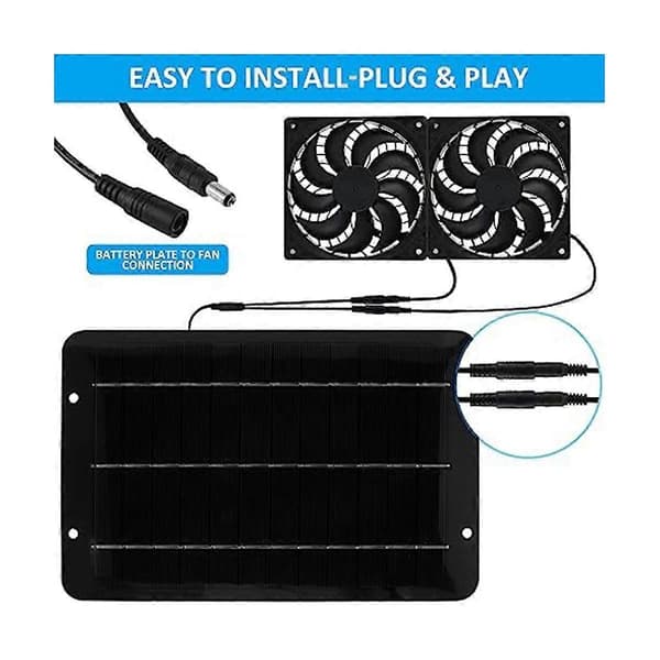 Solpanelventilatorsæt, 10W 12V solcelleventilator til drivhus, solcelledrevet dobbeltventilator med 31,5 tommer kabel, til skure