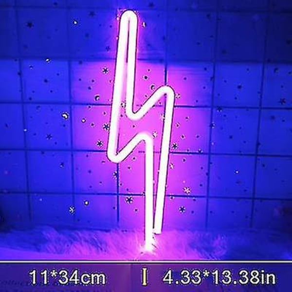 Neon Skilt Lyn LED Neon Væg Natlampe Batteri Lightning2-Pink