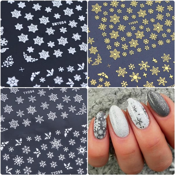 Snowflake Nail Stickers - 3D Snowflake Winter Decals för jul