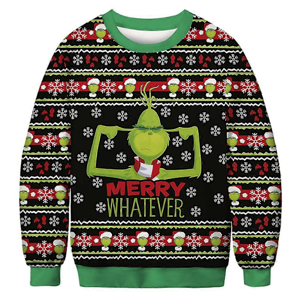 Jultröja för kvinnor, män och par - Grinch-tryck, rund hals, pullover, långärmad, grön monster A 3XL