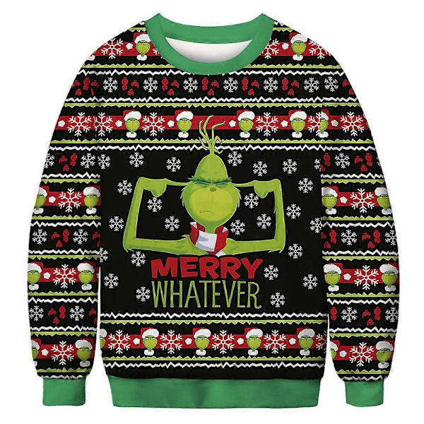 Jultröja för kvinnor, män och par - Grinch-tryck, rund hals, pullover, långärmad, grön monster A M