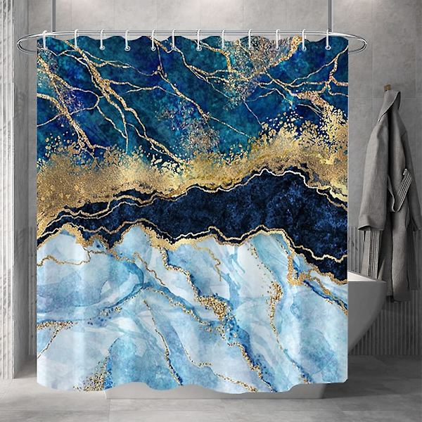 Marmor badrum duschdraperi lila guld tyg duschdraperier med krokar akvarell abstrakt duschdraperi foder 72x72 tum Black Gold 72x84 inch