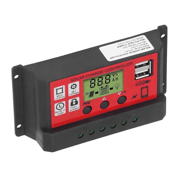 Solar ladekontroller Justerbar solcellepanel batteri intelligent regulator med LCD-skjerm 12V 24V30A