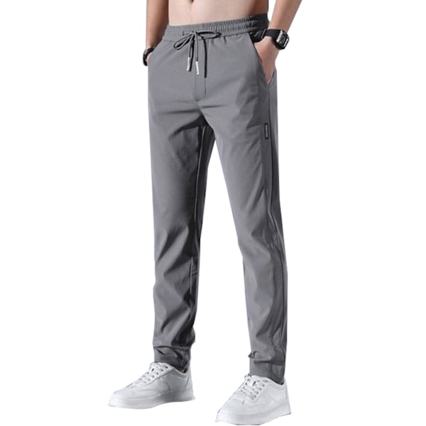 Snabbtorka Stretchbyxor för män, Ice Coola Andningsbyxor Löpning Jogger Träningsbyxor med dragsko med fickor dark grey 4XL