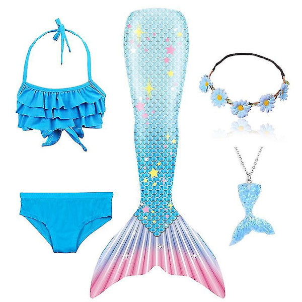 2023-5st/ set Girls Mermaid Tail Baddräkt Barn Den lilla sjöjungfrun Kostym Cosplay Strandkläder Baddräkt-1 Package 113 110