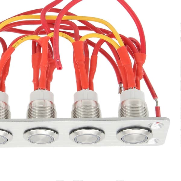 4-veis bryterpanel blått lys DC 12V 16A rustfritt stål trykknappbryter for bobil båt