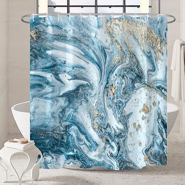 Marmor badrum duschdraperi lila guld tyg duschdraperier med krokar akvarell abstrakt duschdraperi foder 72x72 tum Aqua Blue 72x84 inch