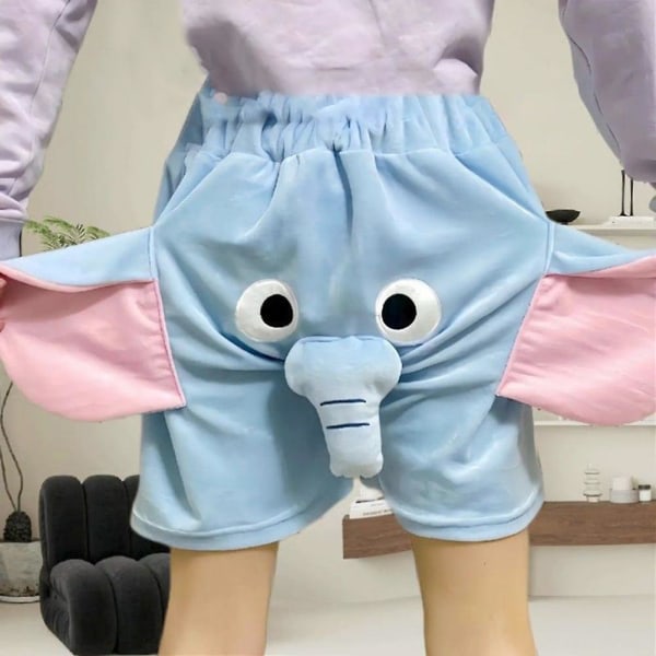 Pyjamasshorts 3D Ører Snabel Tegneserie Nydelig Elefant Løs Casual Plysj Nattøy Sommer Menn Kvinner Shorts Hjemmeklær qd best Pink XL
