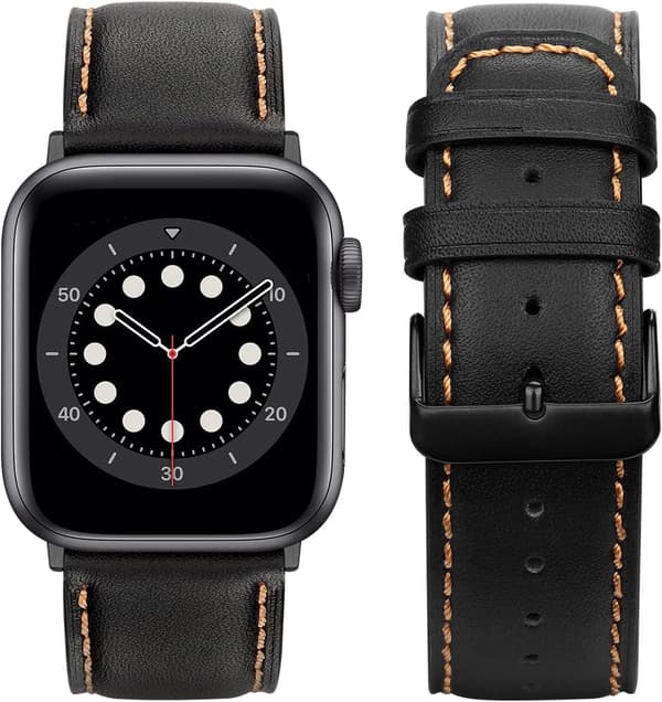 Sort - Kompatibel med Apple rem 45mm 44mm 42mm 49mm læder