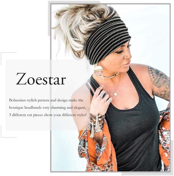 (Sett med 3) Bohemisk bred stripet skjerf, svart yogaskjerf, knutet