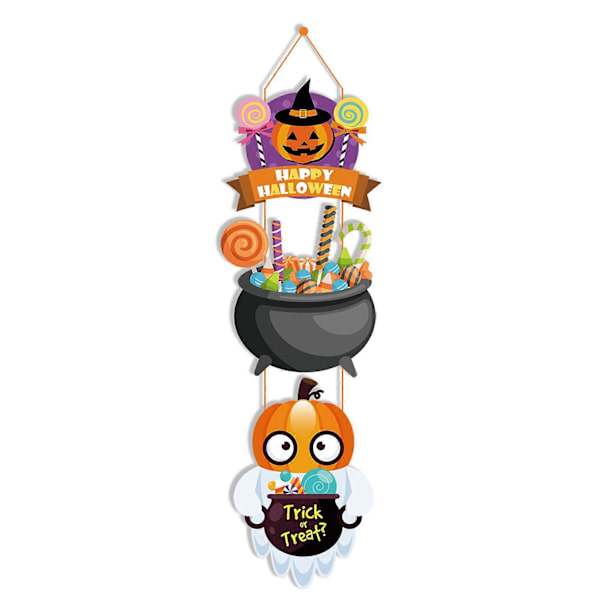 Halloween-kurpitsakoristeet oveen, roikkuvat puiset ovikyltit, noidanhattu, sarjakuvakuvio, pelottavat hymyilevät kasvot, juhlat, kodin sisustustarvikkeet, 1 setti B