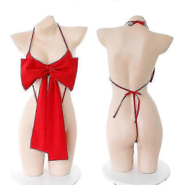 Sexy Lingerisett for Kvinner, Jule-Søvnsett med Sløyfe, 'Unwrap Me' Teddy Babydoll Anime Cosplay Nattøy Undertøy Gave Rød - Ya