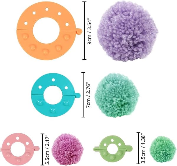 Plastpompommaskin (sett med 4) - 4 størrelser (3,5/5,5/7 og 9 cm)