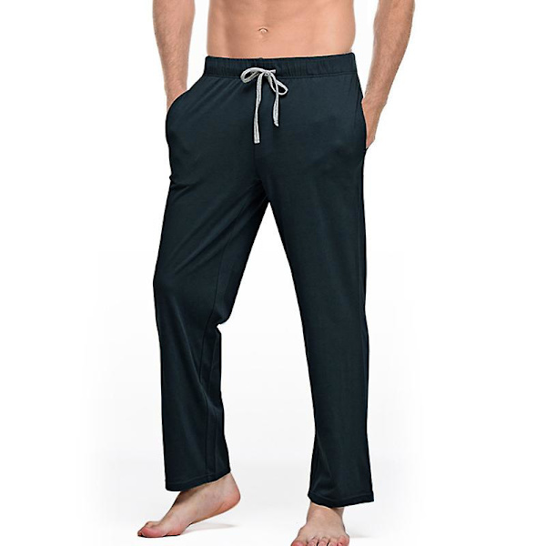 Herr bomulls pyjamas andningsbara enfärgade hemmakläder loungebyxor Black L
