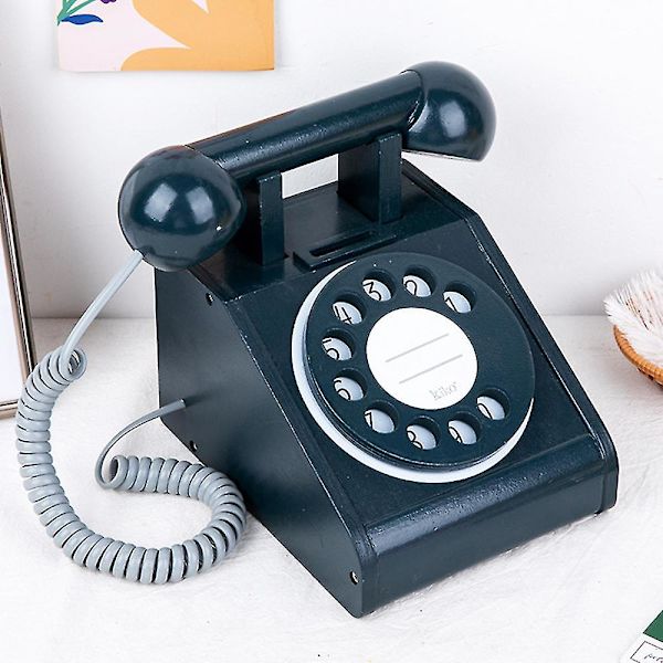 Leketøytelefon i tre, 3 farger å velge mellom, rosa, gul, svart, for småbarn, gutter og jenter Black