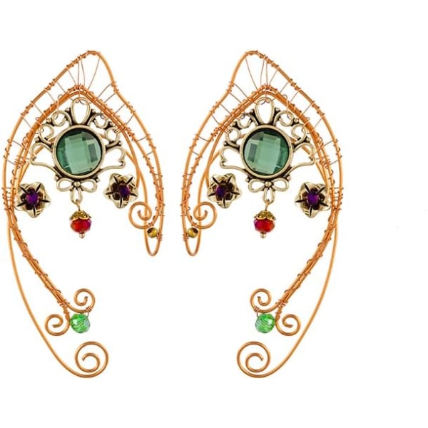 Elf Ear Cuffs, handgjorda fairy örhängen med färgglad rhinestone metalltråd