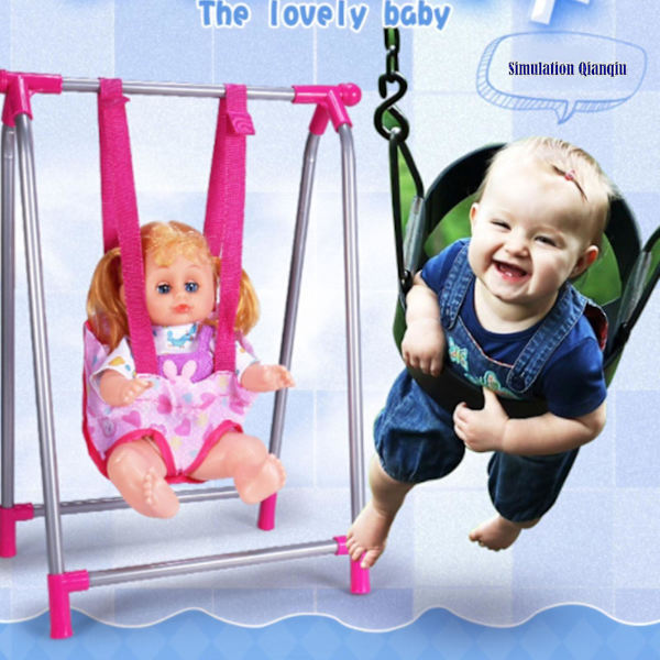 Baby lekset med hopfällbar dockvagn, docksäng, docka barnstol, gunga baby tillbehör, 100 % nytt trolley