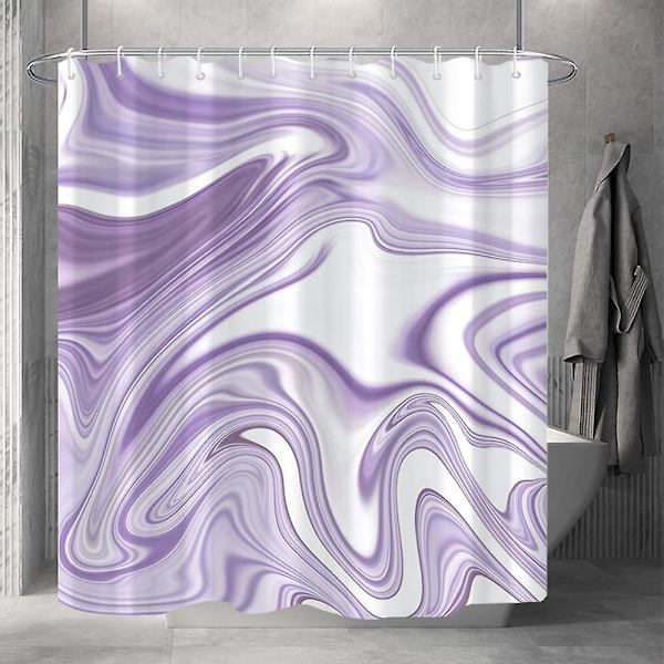 Marmor badrum duschdraperi lila guld tyg duschdraperier med krokar akvarell abstrakt duschdraperi foder 72x72 tum Light Purple 72x72 inch