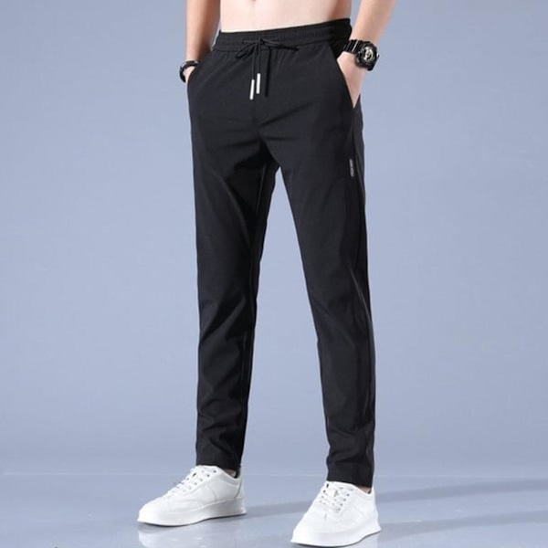 Snabbtorka Stretchbyxor för män, Ice Coola Andningsbyxor Löpning Jogger Träningsbyxor med dragsko med fickor dark grey 3XL