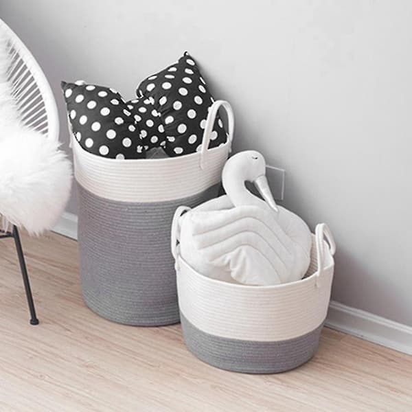 Tvättkorg i bomullsrep Grey 40 x 25cm