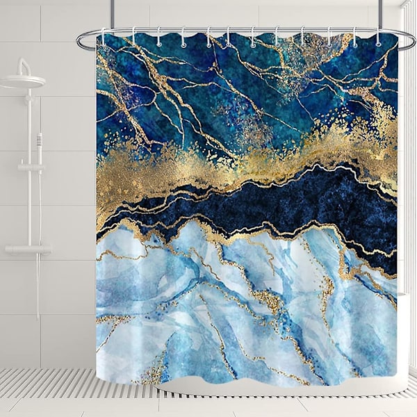 Marmor badrum duschdraperi lila guld tyg duschdraperier med krokar akvarell abstrakt duschdraperi foder 72x72 tum Black Gold 72x84 inch
